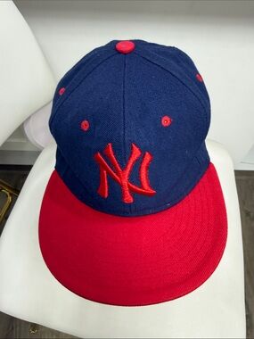 New Era Navy Crown with Red Brim NY Logo Hat
